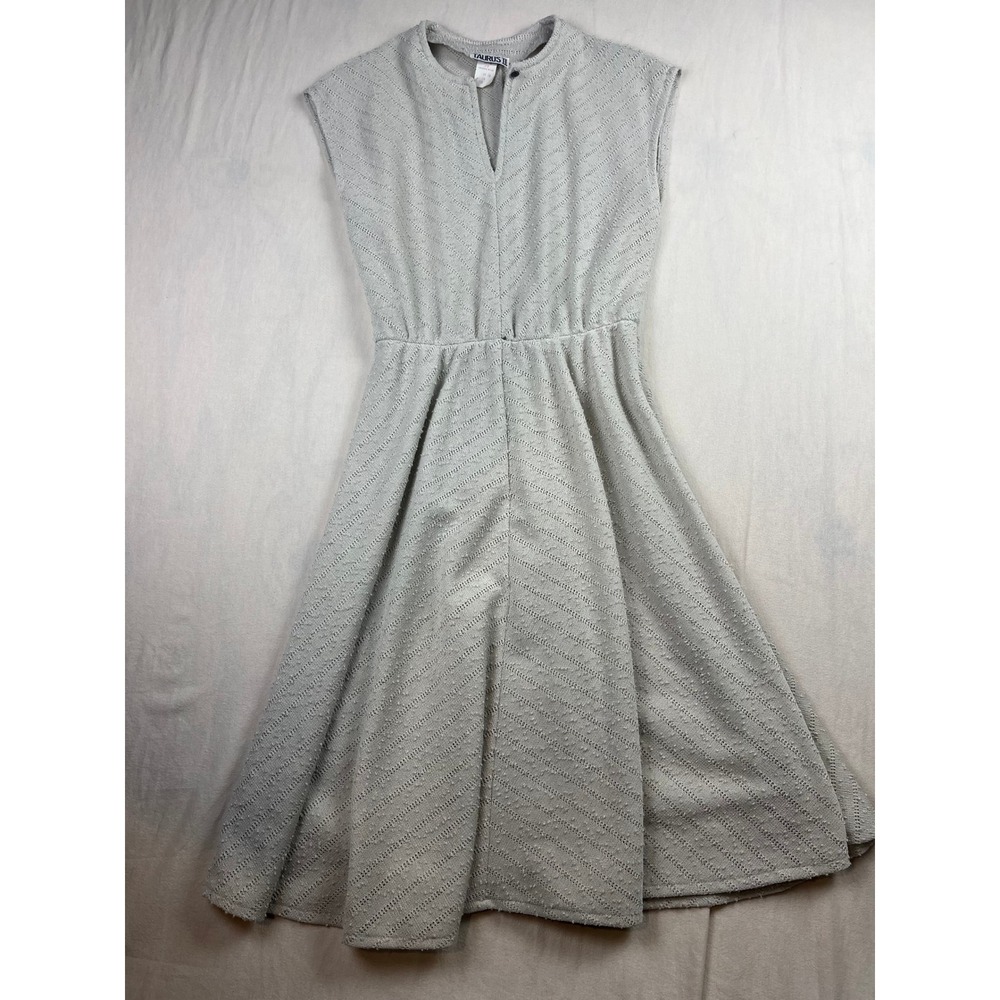 Vintage Taurus II Grey Pointelle Chevron Knit Sleeveless Midi Dress Elastic Wai
